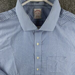 Brooks Brothers 17 36 Striped Regular Non-Iron Shirt Mens Button Up Blue Pocket